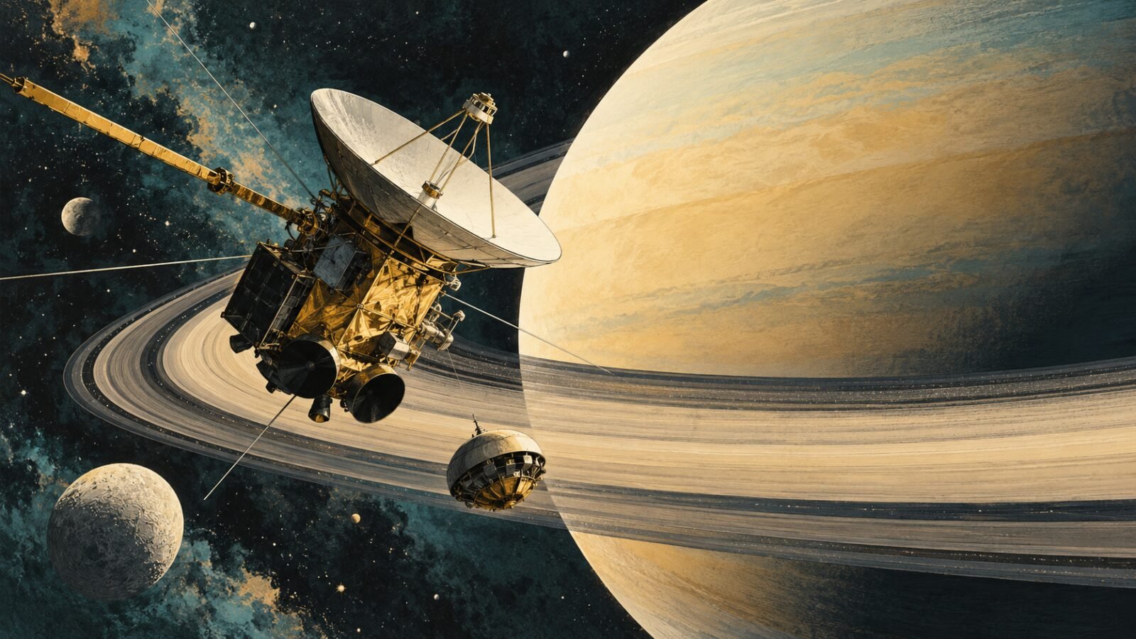 Tarihte bugün: 15 Ekim 1997 — Cassini-Huygens, Satürn yolculuğuna çıktı — temsili illüstrasyon